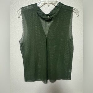 Darling Olive Mesh V-Neck Sleeveless Tank